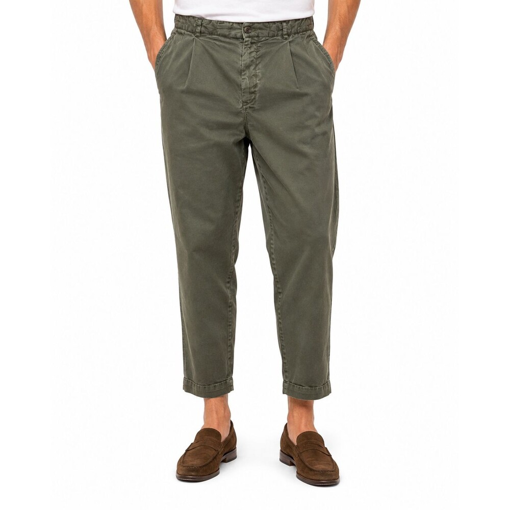 Officine Generale Hugo Mens 52 Burnt Olive Lyocell Linen Cropped Pleated Pants